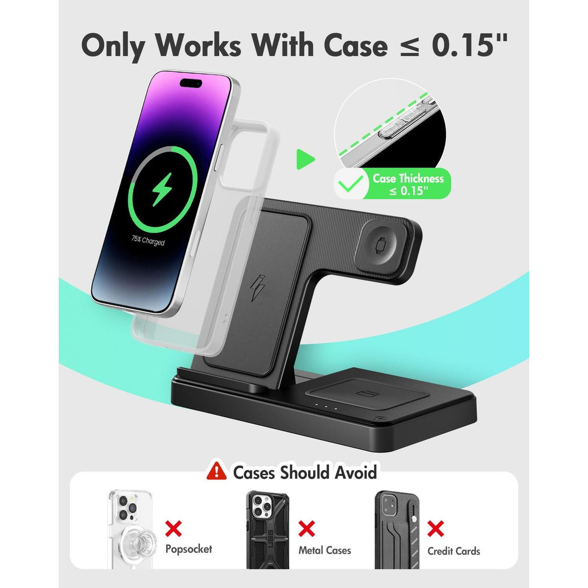 Wireless Charger iPhone Charging Station: 3 in 1 Charger Stand Multiple Devices for Apple - iPhone 16e 16 15 14 Pro Max 13 12 11 - Watch 10 9 8 7 6 5 4 3 2 SE and Ultra Series - Airpods 4 3 2 Pro