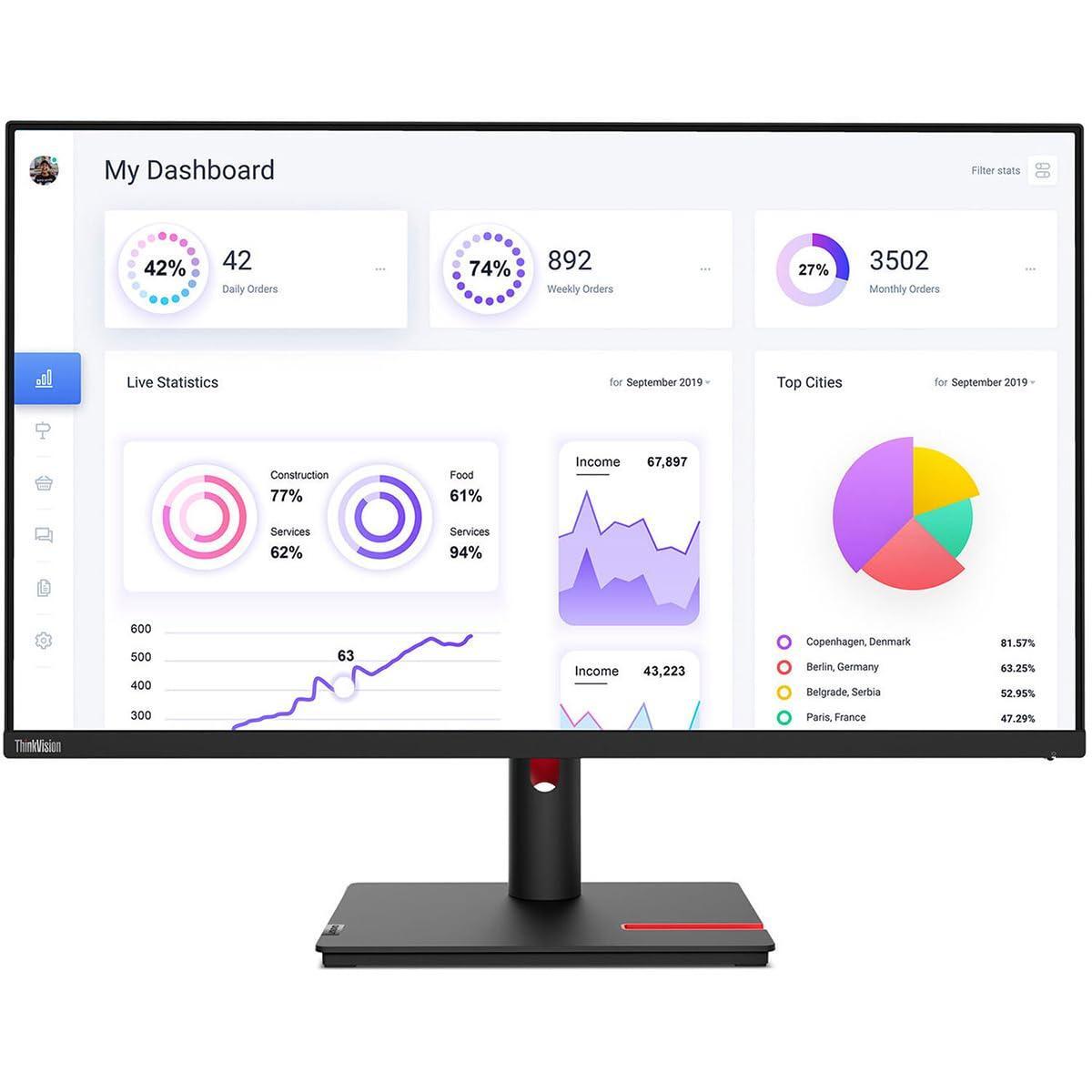 Lenovo ThinkVision T22i-30 21.5 Full HD WLED LCD Monitor - 16:9 - Raven Black