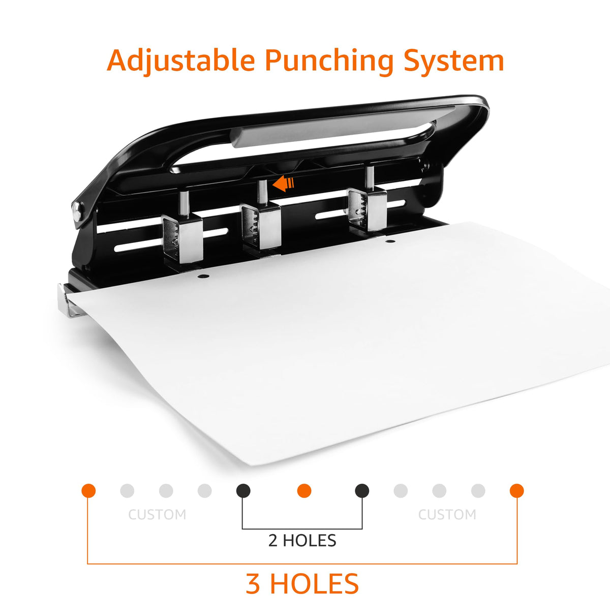 Amazon Basics 2/3 Hole Punch, Semi-Adjustable, 30 Sheet Capacity, Black