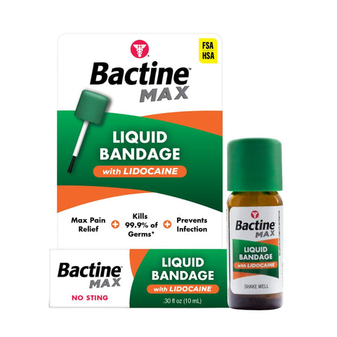 Bactine MAX Liquid Bandage with Lidocaine - Wound Cleaning Liquid Bandage for Skin - Kills 99% of Germs, Covers, Protects - Skin Glue for Wounds - .30 fl. Ounce
