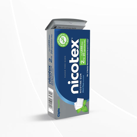 Cipla Nicotex Nicotine Sugar Free Mint Plus Gums 2mg | 30 Gums each Tin | Pack of 18