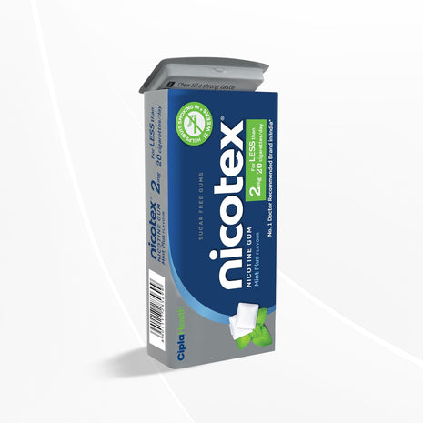 Cipla Nicotex Nicotine Sugar Free Mint Plus Gums 2mg | 30 Gums each Tin | Pack of 9