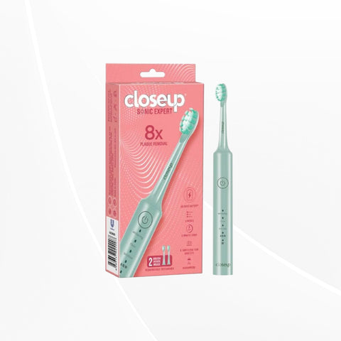 Closeup Sonic Expert Electric Toothbrush for Adults, Green, Pack of 1+2 Heads