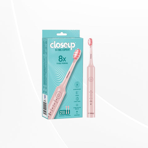 Closeup Sonic Expert Electric Toothbrush for Adults, Pink, Pack of 1+2 Heads