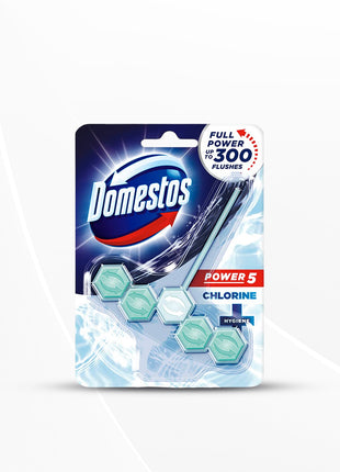 Domestos Power 5 Toilet Rim Block, Chlorine, Limescale Removal with Long Lasting Fragrance, 55 gm
