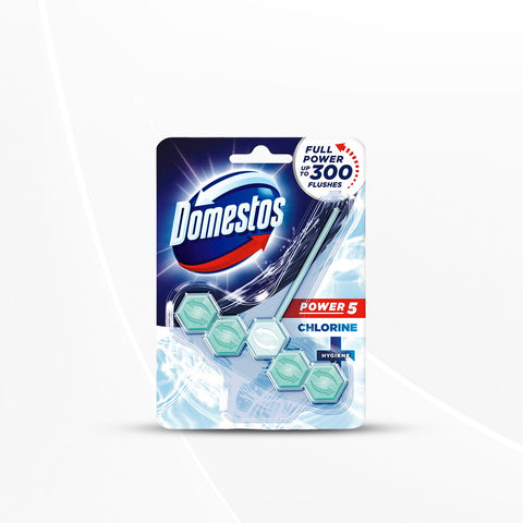 Domestos Power 5 Toilet Rim Block, Chlorine, Limescale Removal with Long Lasting Fragrance, 55 gm