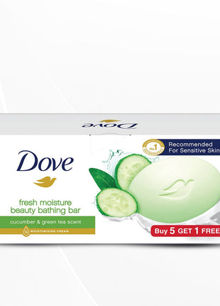 Dove Fresh Beauty Bar for Hydrated Skin with Cucumber & Green Tea Leaves scent 75g pack of 6