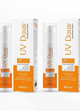 Brinton UvDoux Sunscreen Lotion with SPF 30 in Oil Free Formula 50 ML x Pack of 2