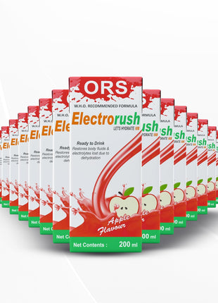 Electrorush ORS Ready to drink | Apple Flavour, 200 ml Pack of 15