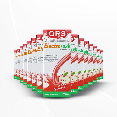 Electrorush ORS Ready to drink | Apple Flavour, 200 ml Pack of 15