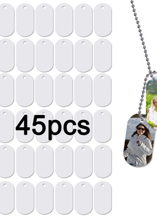 45pcs Sublimation Blank Dog Tag Aluminum White Sublimation Stamping Tag Pendants Double Sided Blank Stamping Metal Tags, Personalized Pets Tags Oval