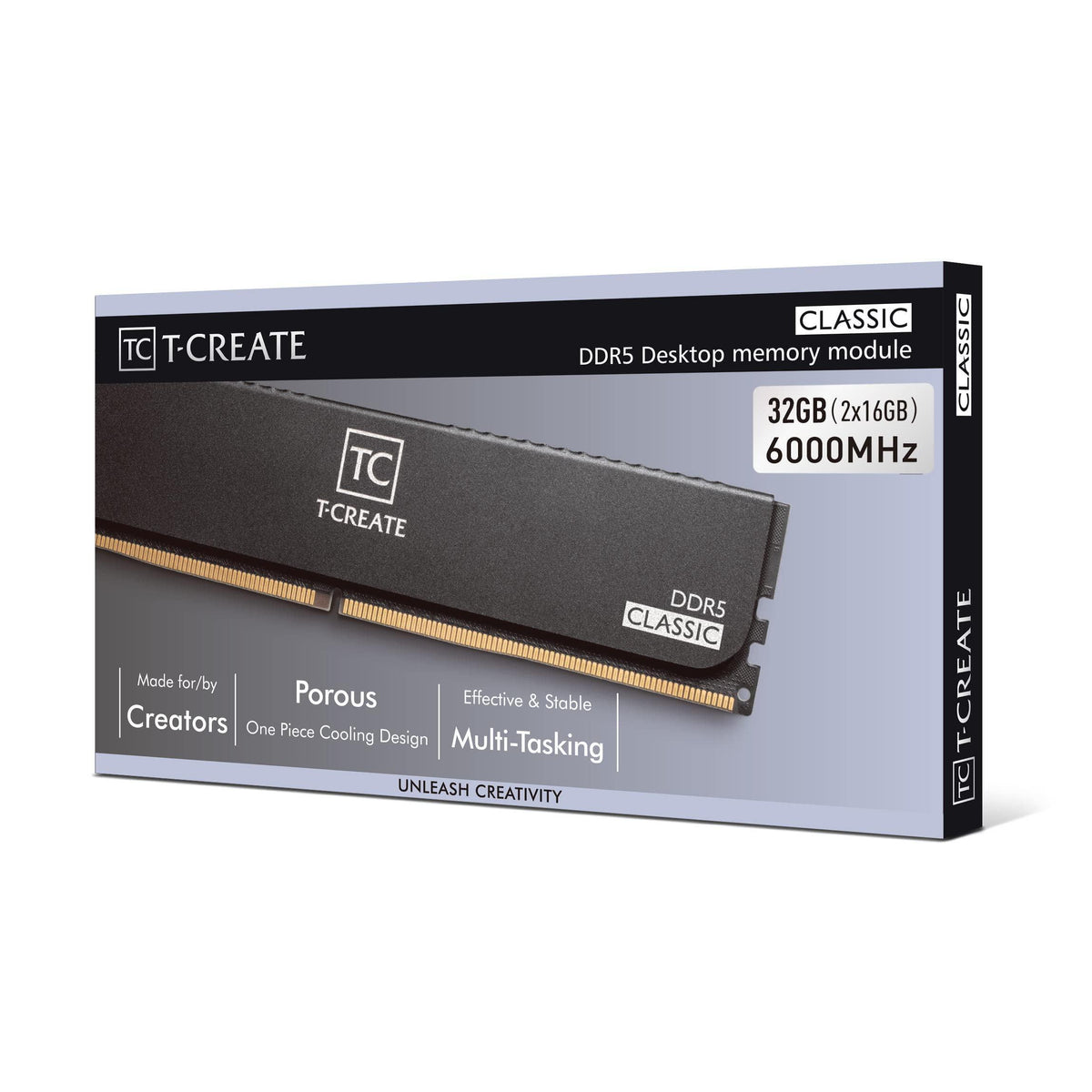 TEAMGROUP T-Create Classic 10L DDR5 32GB Kit (2 x 16GB) 6000MHz (PC5-48000) CL48 Desktop Memory Module Ram, Supports Both Intel & AMD - CTCCD532G6000HC48DC01, Black-UDIMM