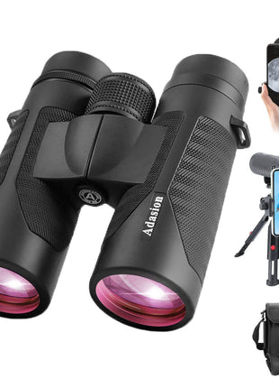 12x42 HD Binoculars for Adults High Powered with Phone Adapter and Tripod, Super Bright BAK4 Prism Waterproof Binoculars for Bird Watching Hunting Hiking Safari Travel Sports