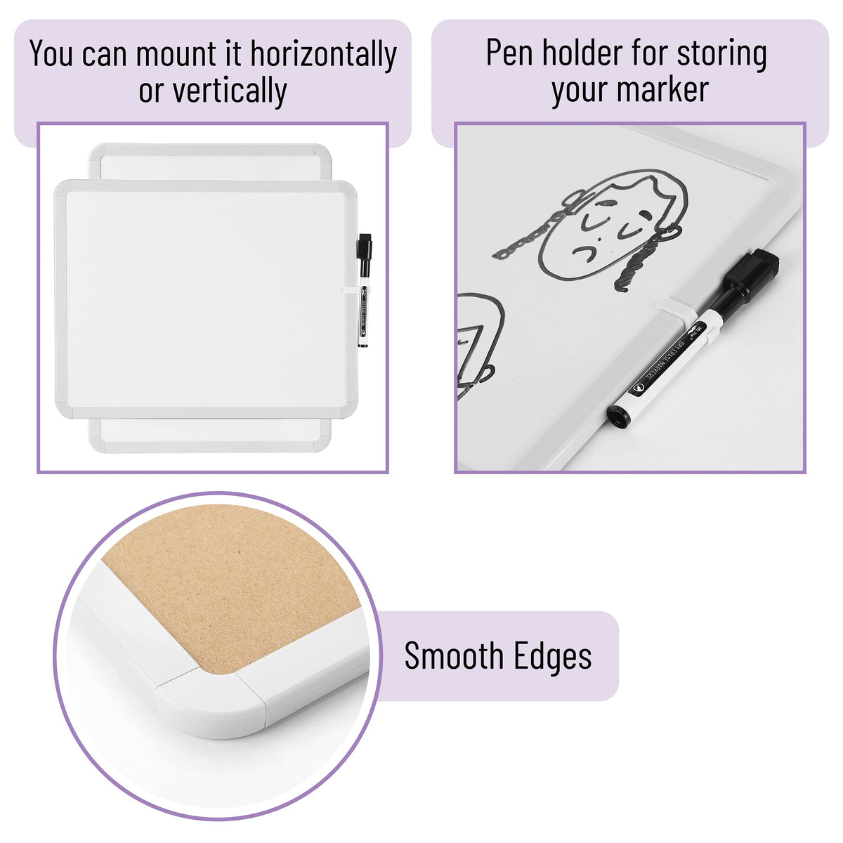 Mr. Pen- Dry Erase Board, 14” x 11” with a Black Dry Erase Marker, Small Mini White Board for Students