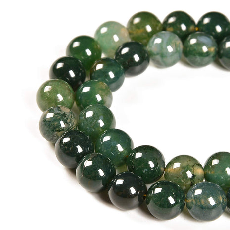 45pcs 8mm Natural Green Moss Agate Gemstone Round Spacer Loose Stone Beads for Jewelry Making 15.5 inch 1 Strand (Green Moss Agate, 8mm 45Beads)