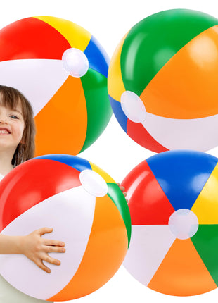 JOYIN 4-Pack 20" Beach Balls - Large Rainbow Beach Ball Inflatable Pool Toys for Party Supplies Decorations, Adults Kids Birthday Luau Summer Beach Water Games Beachball Party Favors