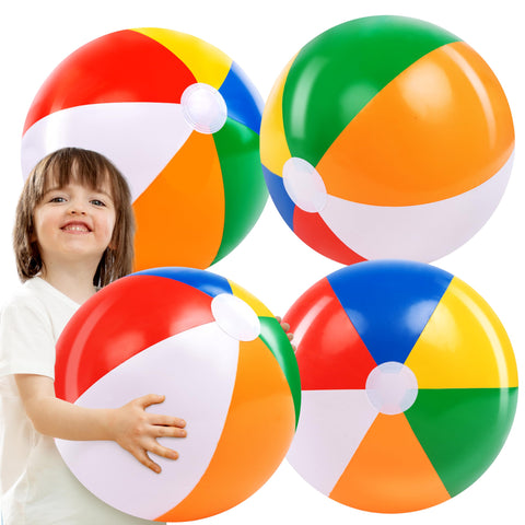 JOYIN 4-Pack 20" Beach Balls - Large Rainbow Beach Ball Inflatable Pool Toys for Party Supplies Decorations, Adults Kids Birthday Luau Summer Beach Water Games Beachball Party Favors