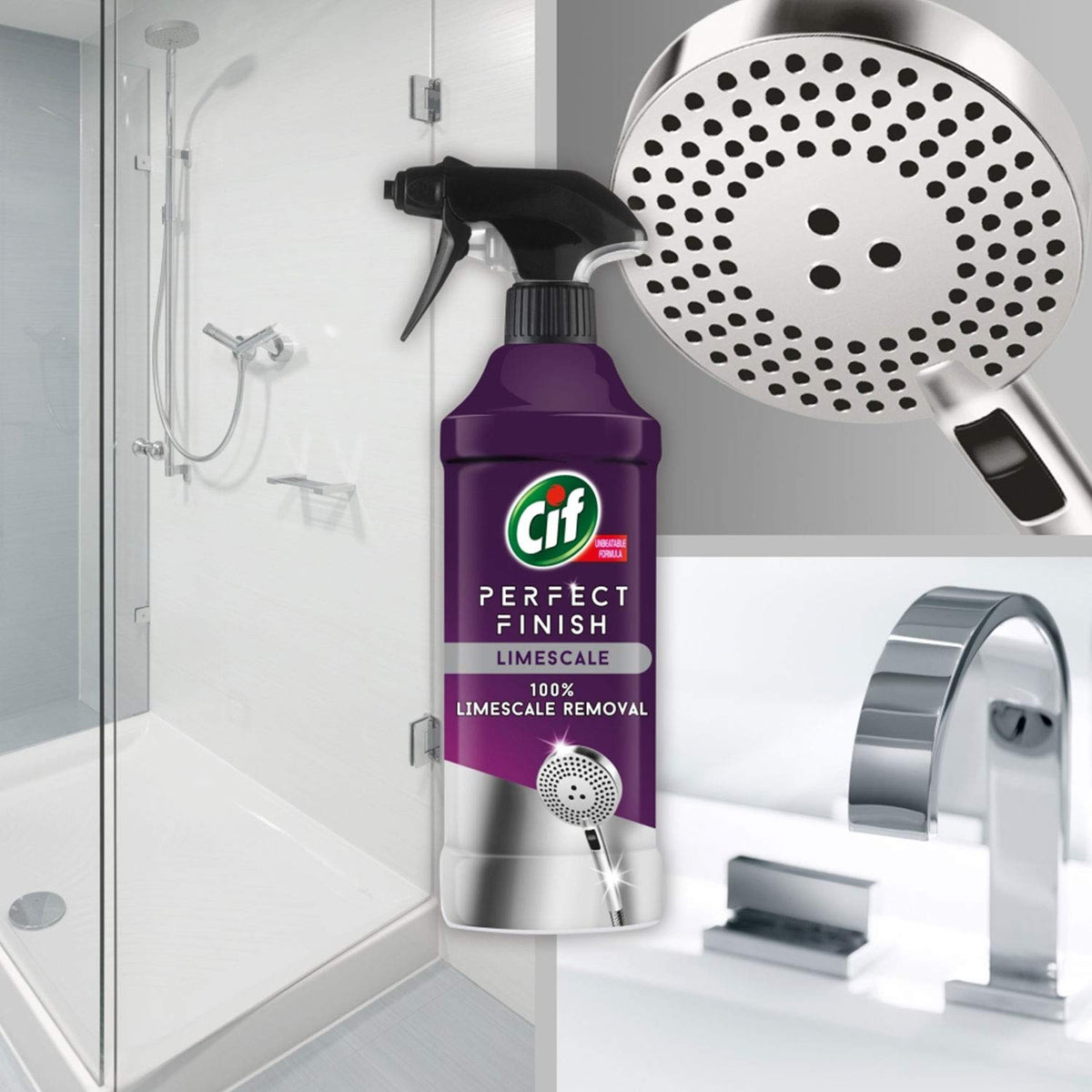 CIF Perfect Finish Limescale Removal Multi-Purpose Cleaner Spray for Kitchen & Bathroom Surfaces, Suitable for Shower, Chimney, Gas Stove, Tiles & Sink, 435ml