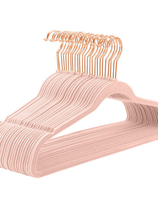 MIZGI Premium Velvet Hangers (50 Pack) Heavy Duty - Non Slip Felt Hangers - Blush Pink - Rose Gold 360 Degree Swivel Hooks,Space Saving Clothes Hanger,Durable Strong Hanger for Suits,Coats,Dress