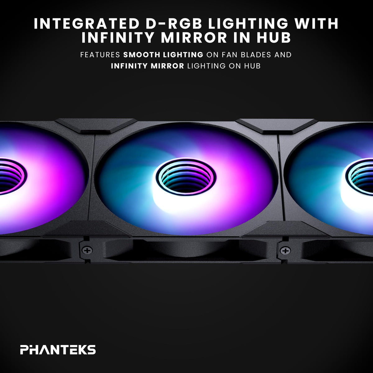 Phanteks M25-140 Gen2, 140mm ARGB High Performance Cooling Fans, Daisy-Chain Unified Fan Frame, Infinity Mirror hub, Single Cable Connection, Black