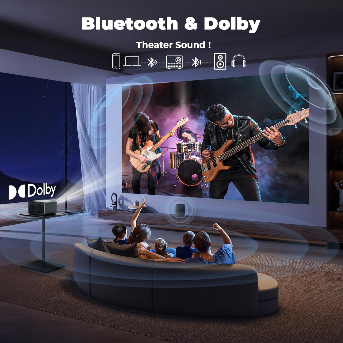 Projector with WiFi and Bluetooth, Mini-Projector: [Netflix-Licensed & AI Auto-Setup System & Live TV & 900ANSI & 600+Apps & Dolby Audio], Lisowod L03Pro 1080P Smart Portable-Outdoor-Movie Projector