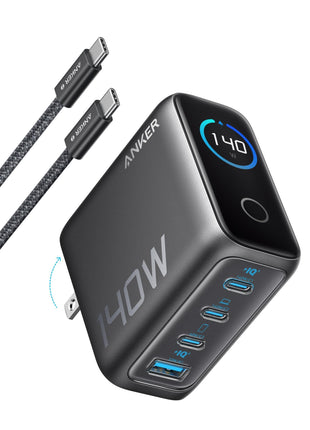Anker Laptop Charger, 140W MAX USB C Charger, 4-Port Multi-Device Fast Charging, Advanced GaN Power Adapter, Intuitive Touch Controls, for MacBook, iPhone 16 Series, Samsung Galaxy, Pixel, and More
