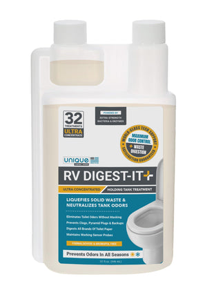 Unique RV Digest-It Ultra RV Toilet Treatment, 32 Uses, Super Concentrated - Eliminates Smells and Liquifies Waste, Easy-Measure Extra-Strength Preventive Bio-Enzymatic Holding Tank Treatment (32 oz)
