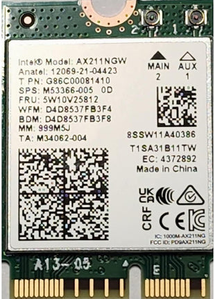 Intel AX211 IEEE 802.11ax Bluetooth 5.3 Wi-Fi/Bluetooth Combo Adapter