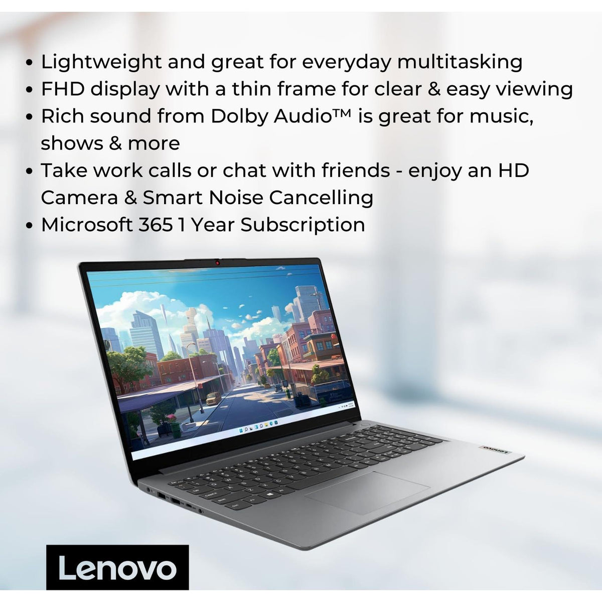 Lenovo IdeaPad 1 Student Laptop, 15.6" FHD Display, Intel Dual Core Processor, 12GB RAM, 512GB SSD + 128GB eMMC, 1 Year Office 365, Wi-Fi 6, Webcam, Bluetooth, SD Card Reader, Windows 11 Home, Grey