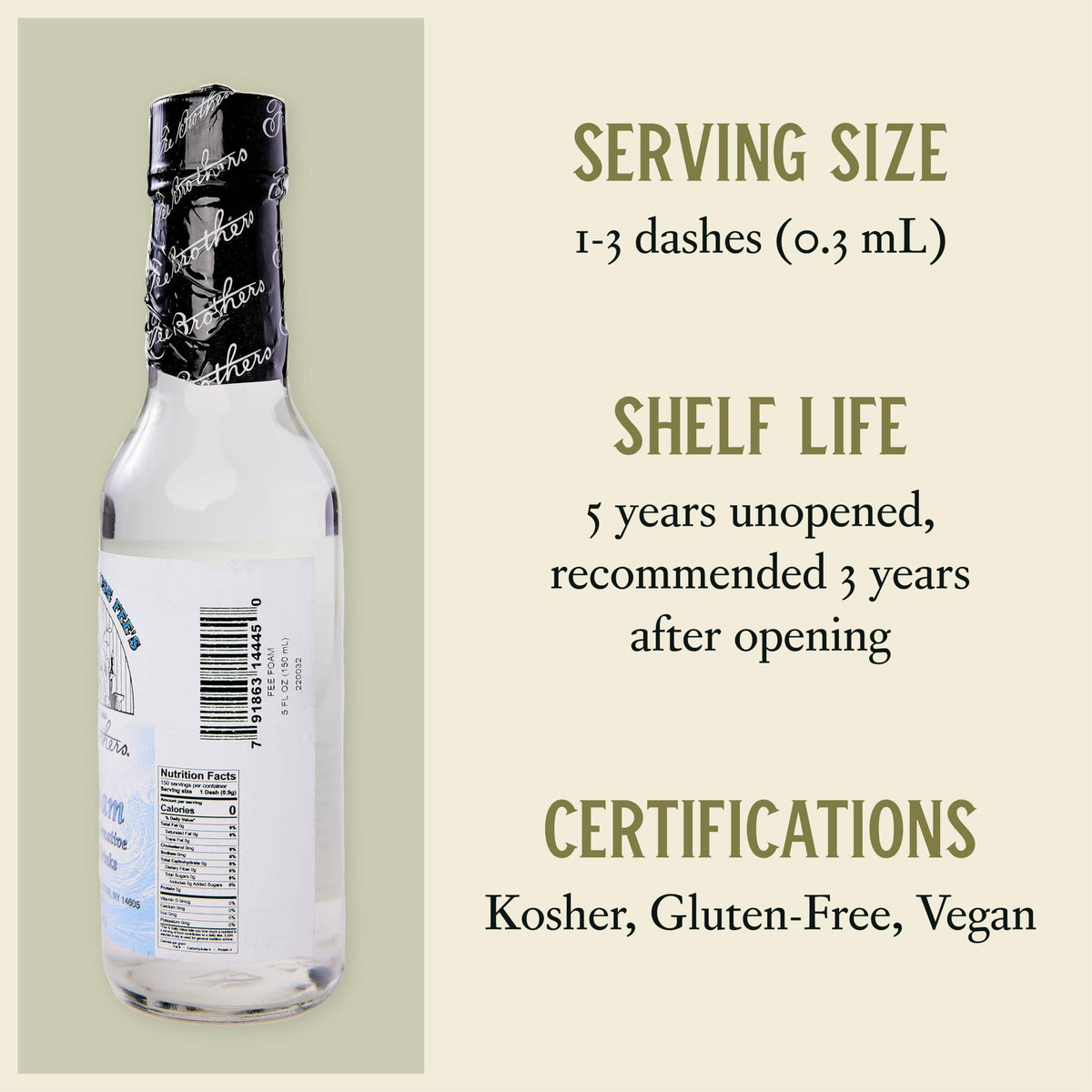 Fee Brothers Fee Foam - Cocktail Foamer and Mixer, Egg Substitute, Vegan-Friendly, Gluten Free, 5 fl oz