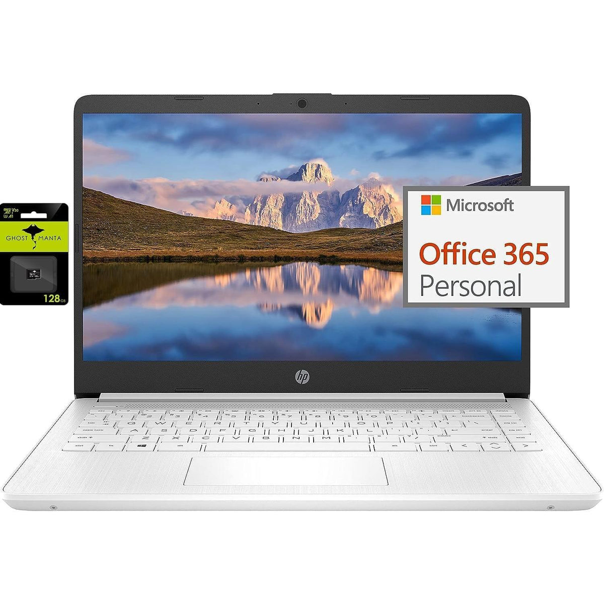 HP 14" Ultral Light Laptop for Students and Business, Intel Quad-Core, 8GB RAM, 192GB Storage(64GB eMMC+128GB Ghost Manta SD Card), 1 Year Office 365, USB C, Win 11 S