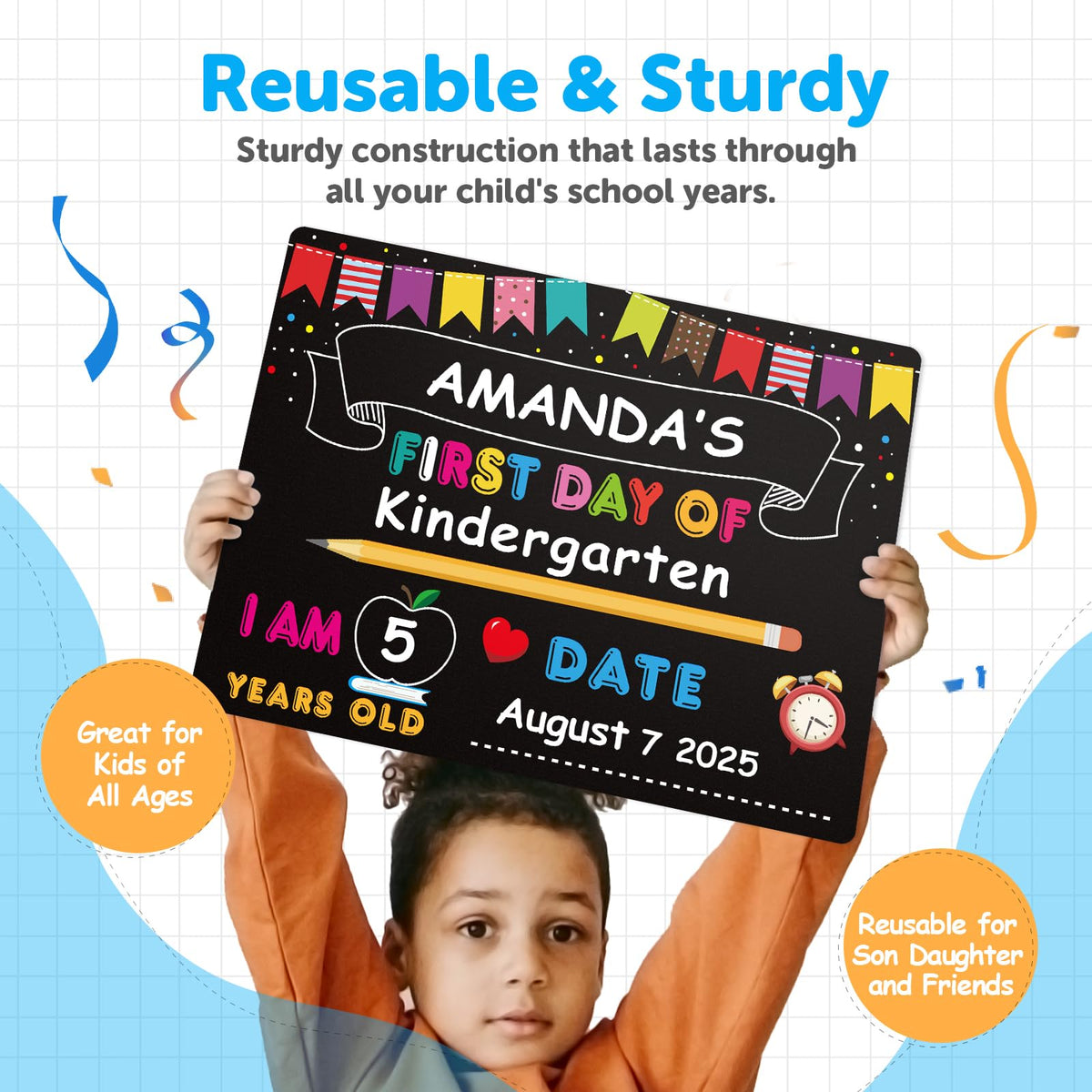 PETCEE First Day of School Board Sign - 11"x14" Double Sided Reusable and Erasable 1st First & Last Day of Preschool Pre-K Chalkboard Sign Photo Prop Gift Back to School Supplies for Kids Son Daughter