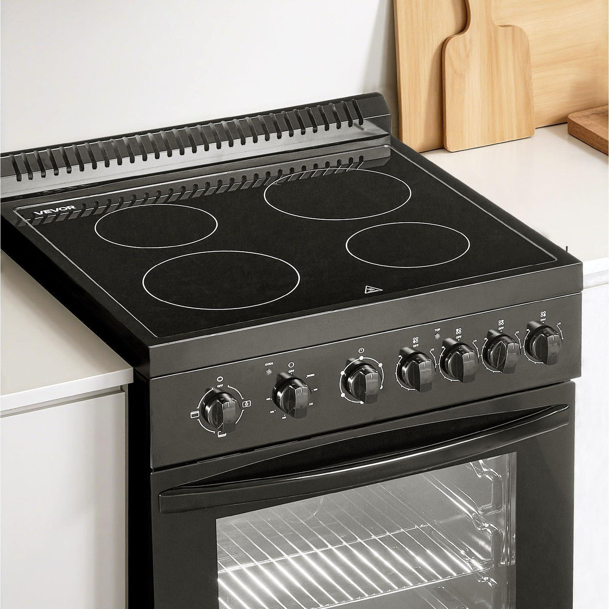 VEVOR 24 in Electric Range Oven, 2.7 Cu. Ft. Capacity Compact Freestanding Oven, Stainless Steel Kitchen Stove, with 4 Burners, Easy Reach Racks, Storage Drawer, Drip Pan, Indicator Light, Black