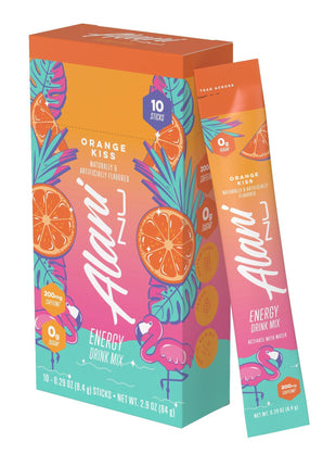 Alani Nu ORANGE KISS Energy Sticks, Energy Drink Powder, 200mg Caffeine, Pre Workout Performance with Antioxidants, On The Go Drink Mix, Biotin, B Vitamins, Zero Sugar, 5 10 Calories, 10 Pack