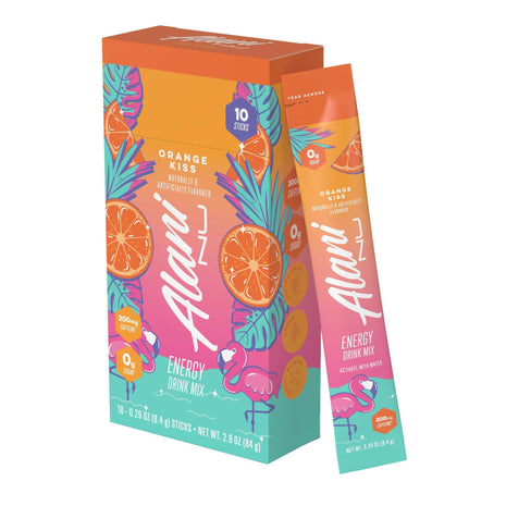 Alani Nu ORANGE KISS Energy Sticks, Energy Drink Powder, 200mg Caffeine, Pre Workout Performance with Antioxidants, On The Go Drink Mix, Biotin, B Vitamins, Zero Sugar, 5 10 Calories, 10 Pack