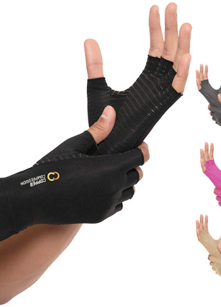 Copper Compression Arthritis Gloves | Fingerless Arthritis Carpal Tunnel Pain Relief Gloves For Men & Women | Hand Support Wrist Brace For Rheumatoid, Tendonitis, Swelling, Crocheting, Typing (M)