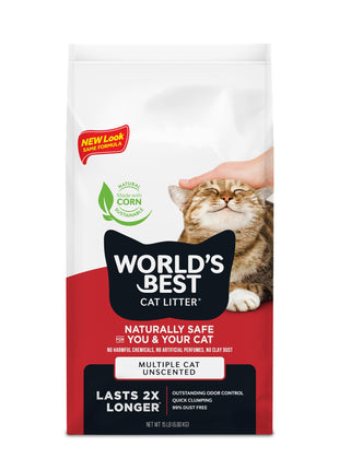 WORLD'S BEST CAT LITTER Multiple Cat Unscented, 15-Pounds - Natural Ingredients, Quick Clumping, Flushable, 99% Dust Free & Made in USA - Long-Lasting Odor Control & Easy Scooping