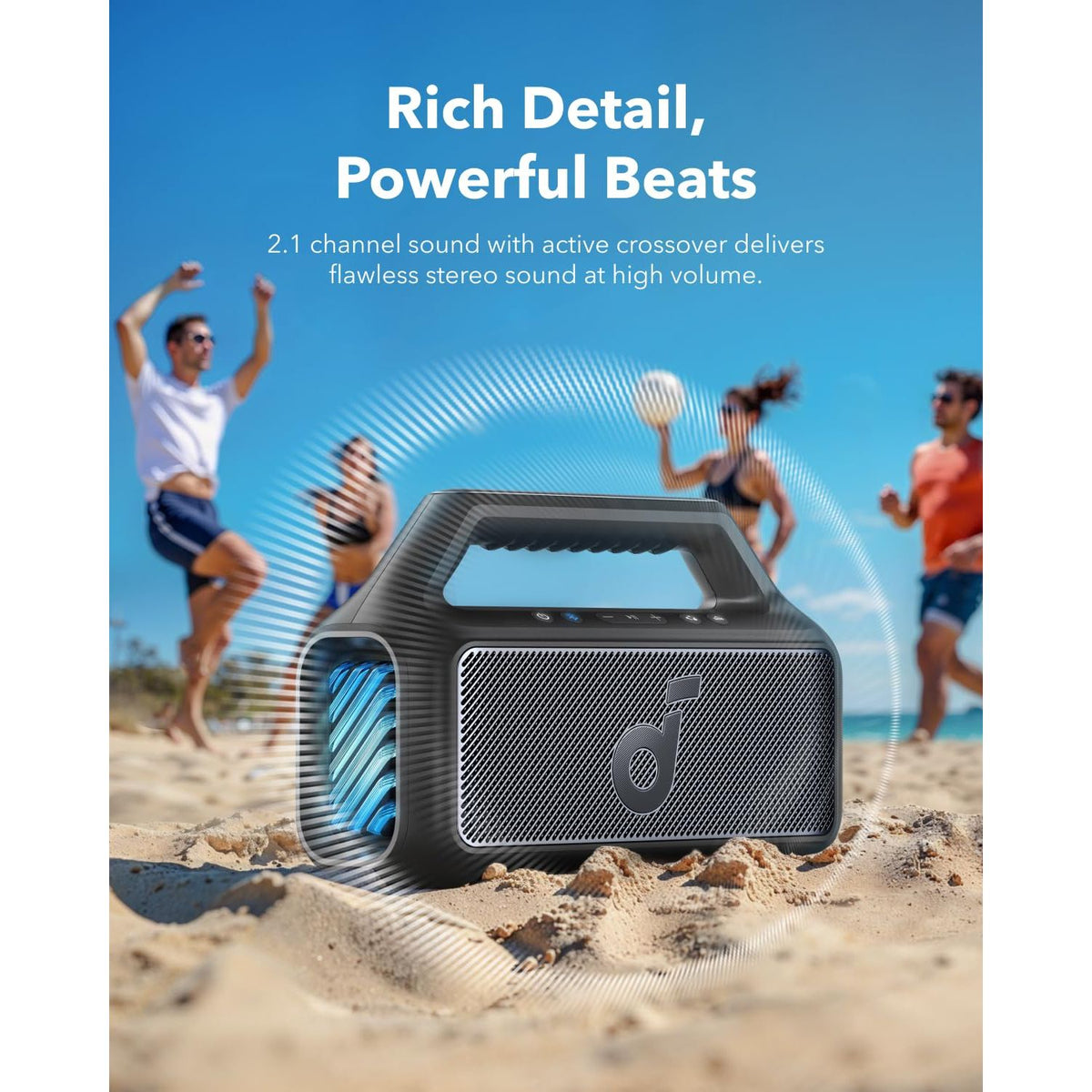 soundcore Boom 2 By Anker, Outdoor Speaker, 80W, Subwoofer, BassUp 2.0, 24H Playtime, IPX7 Waterproof, Floatable, RGB Lights, USB-C, Custom EQ, Bluetooth 5.3, Portable for Camping, Beach, and Backyard