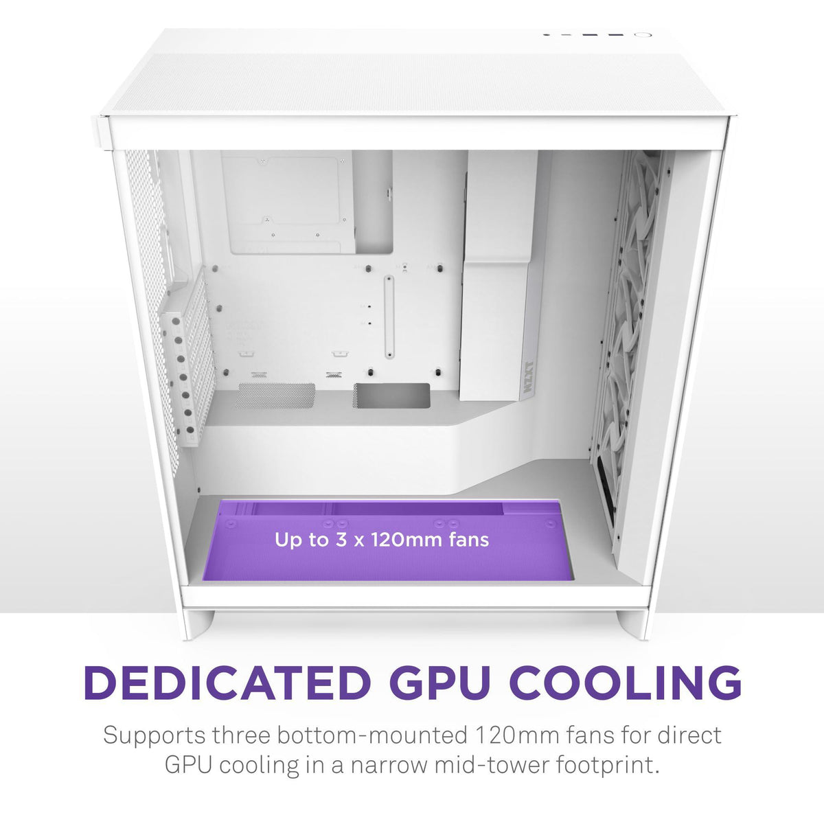 NZXT H7 Flow 2024 - Mid-Tower ATX Airflow Case - Includes Pre-Installed 3 x 120mm Fans - Supports Bottom Fans for Dedicated GPU Cooling - Cable Management - White