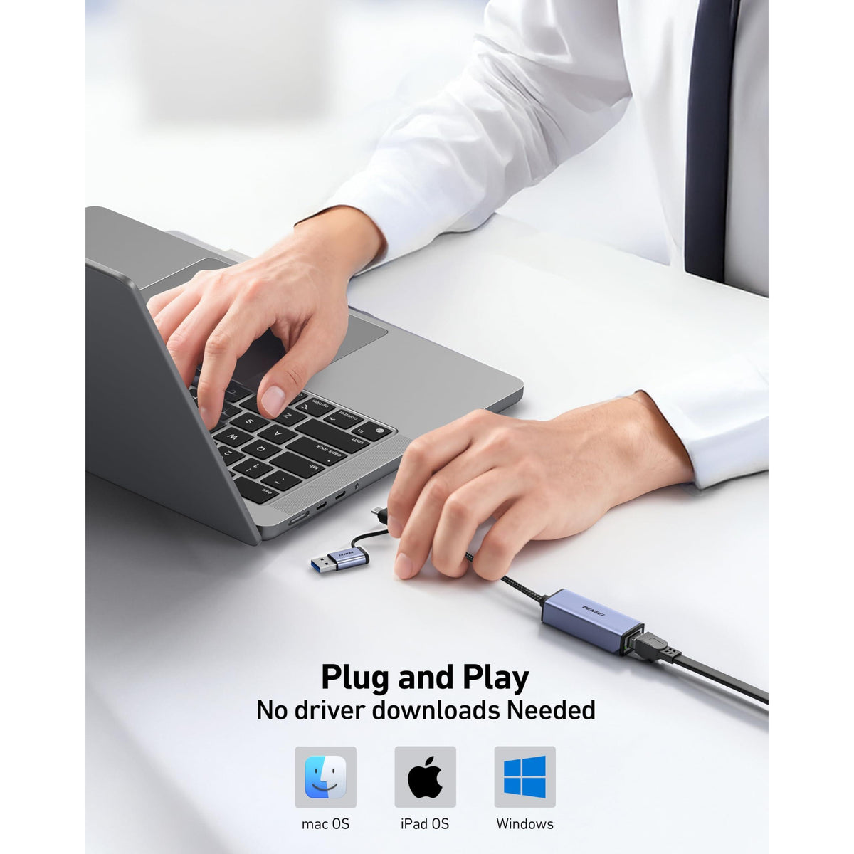 BENFEI USB 3.0 to Ethernet Adapter, USB C to RJ45 Gigabit LAN (1000Mbps) Network Adapter, Compatible with MacBook/Pro/Air, Surface Pro, Windows 11/10/8/7, Mac OS [Aluminium Shell&Nylon Cable]