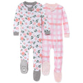 Burt's Bees Baby baby girls Pajamas, Zip Front Non-slip Footed Pjs, 100% Organic Cotton and Toddler Sleepers, Autumn Blooms 2-pk, 12 Months US