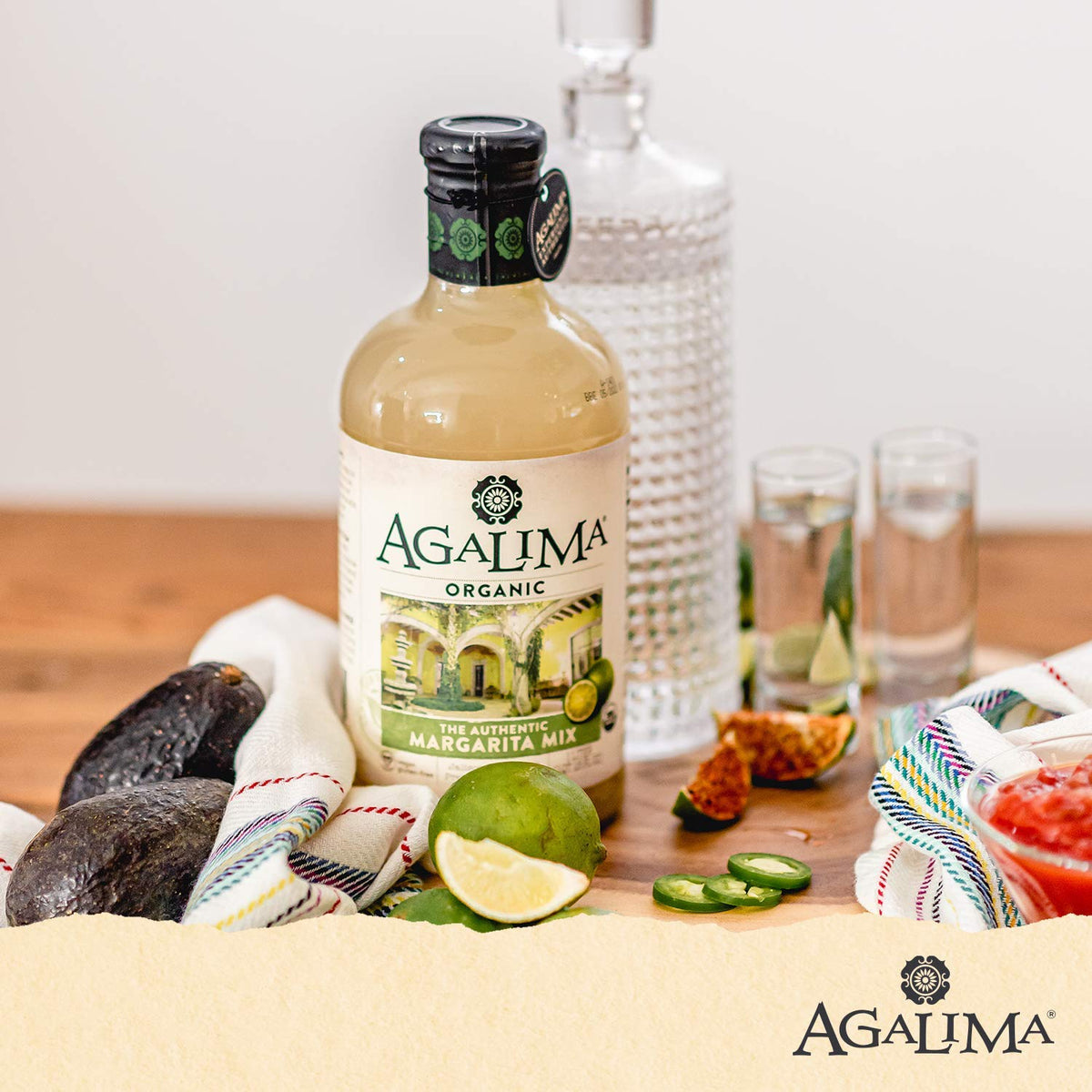 Agalima Authentic Organic Margarita Drink Mix, All Natural, 1 Liter (33.8 Fl Oz) Glass Bottle