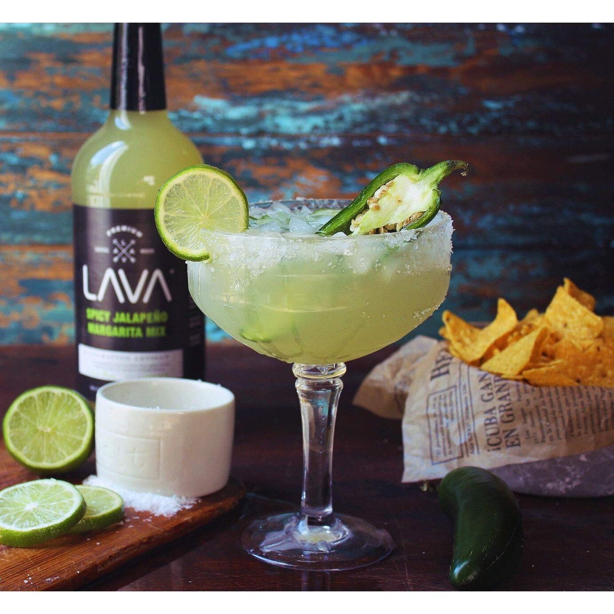 LAVA Premium Spicy Jalapeño Margarita Mix by LAVA Craft Cocktail Co., Made with Real Jalapeños, Agave Nectar, Key Limes, Lots of Flavor and Ready to Use, 1-Liter Glass Bottle