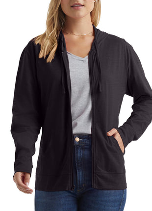 Hanes Womens Slub Knit Full-zip Hoodie, Textured Cotton Zip-up T-shirt For Fashion-hoodies, Black, X-Large US