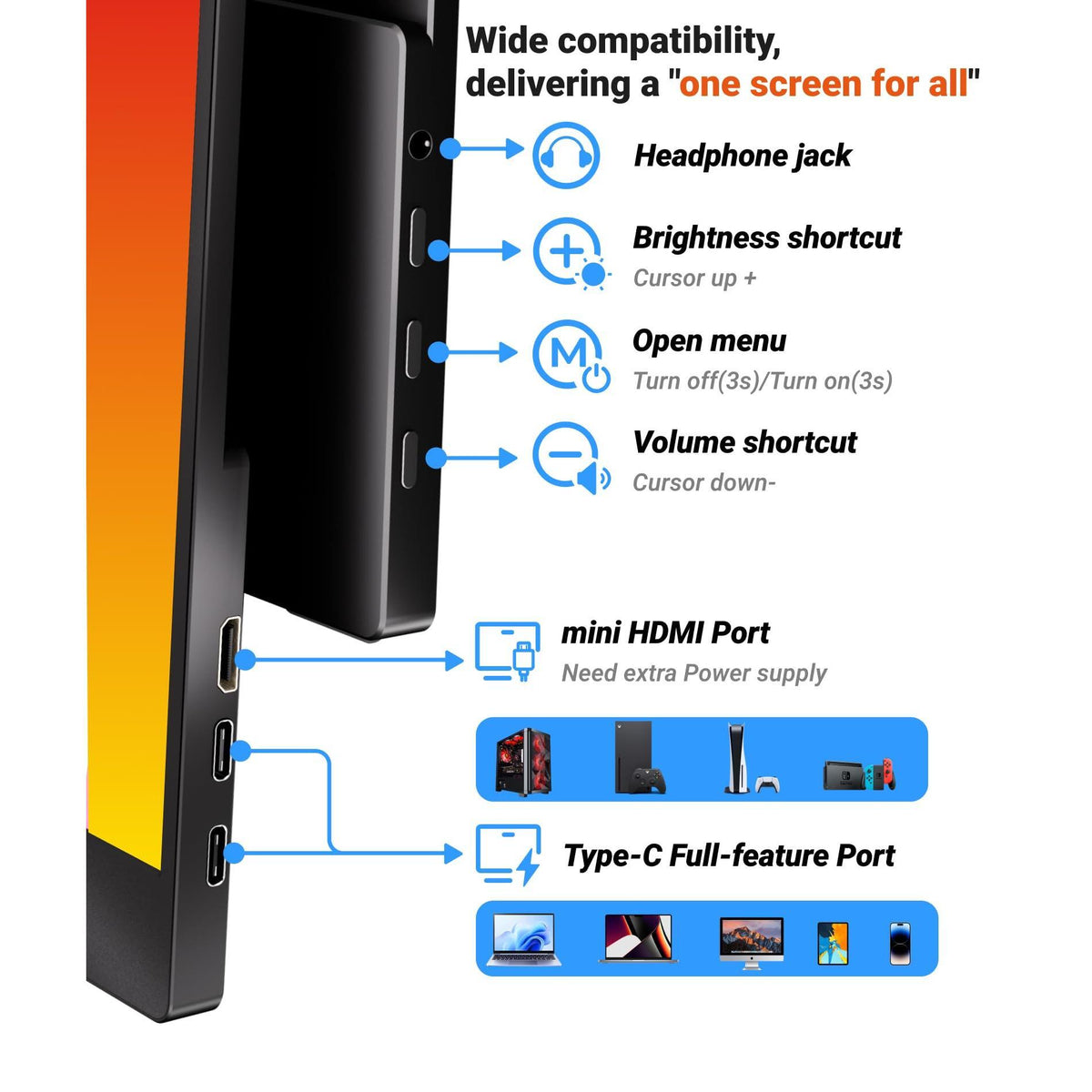Ingnok Portable Monitor, Ultra Slim 15.6 Inch FHD IPS Laptop Screen Extender with Adjustable Stand, USB C Compatible, Ideal for Travel and Office