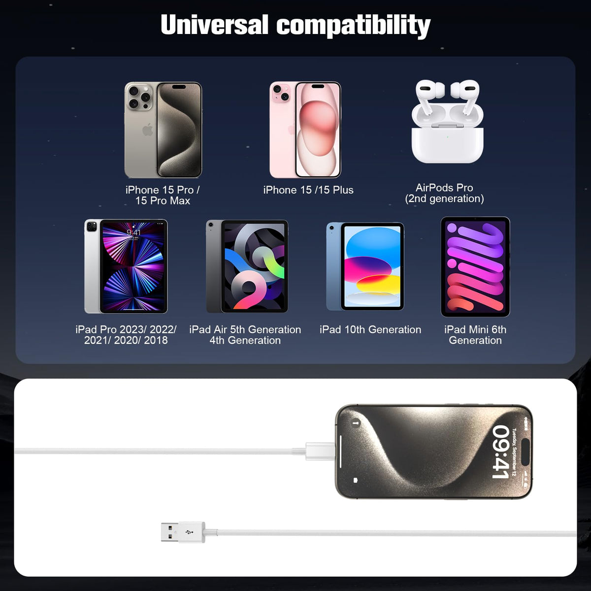 Car Carplay Cable for iPhone 17/16/15,iPhone 16/15 Plus17/16/15 Pro 17/16/15Pro Max charger ,USB A to USB C for Carplay USB C Cord, iPad USB C Cable 10th, iPad Air Car Charger Cable Cord 3FT (White)