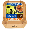 Air Fryer Paper Liners, 125Pcs Parchment Paper, Air Fryer Liners Disposable for Microwave, Non-Stick Air Fryer Liner Square Free of Bleach (8IN)