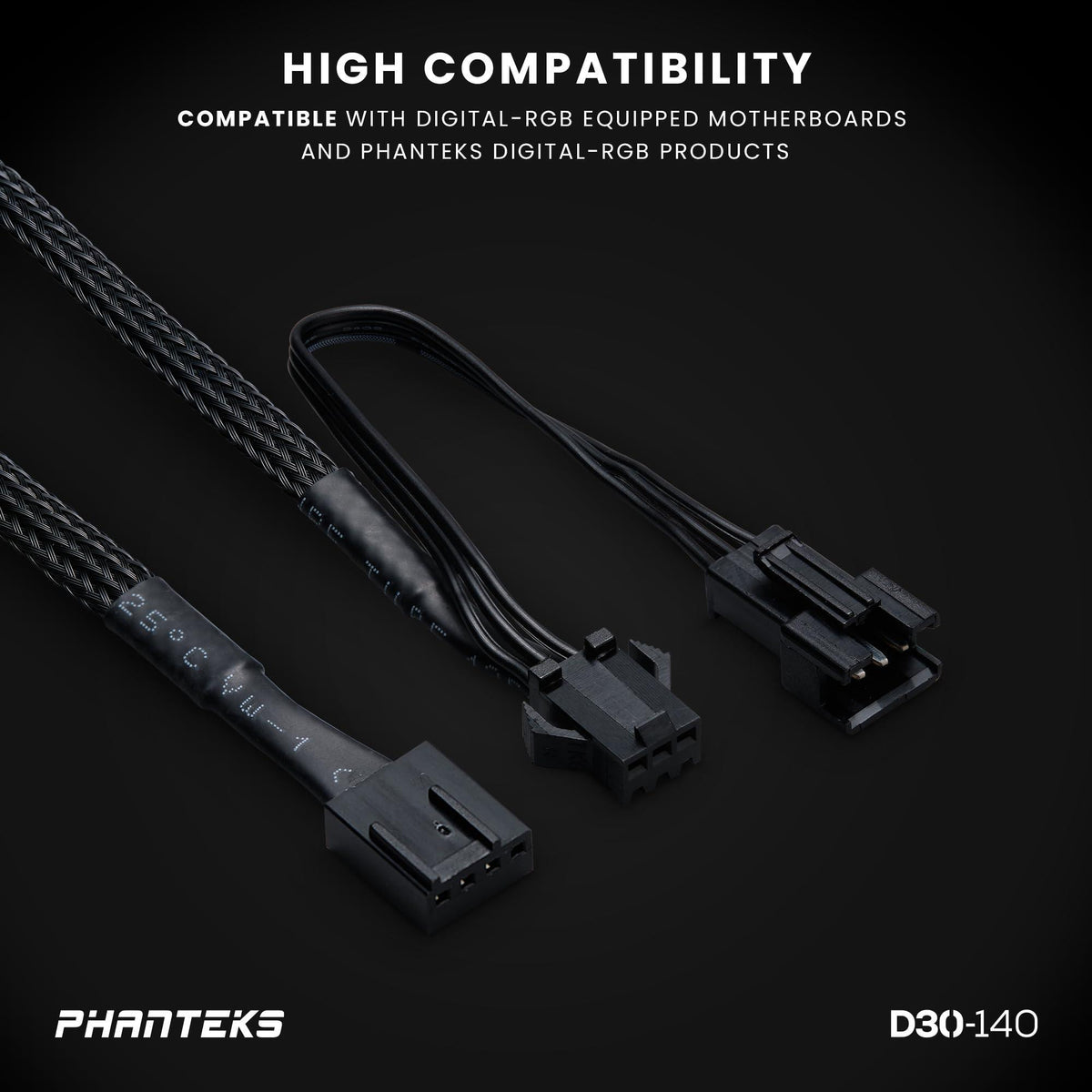 Phanteks D30-140 DRGB PWM Fan 3Pack, Premium D-RGB Performance Fans, ARGB/DRGB Lighting, Daisy-Chain Fan Linking System, 3Pack (Black)