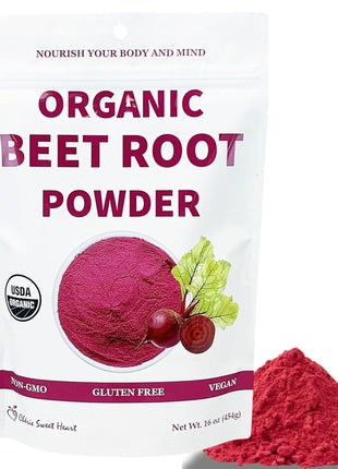 Chérie Sweet Heart Organic Beet Root Powder – Raw, Non-GMO, 1 LB – Natural Energy Boost, Supports Circulation, Detox, & Heart Health – Vegan, Gluten-Free