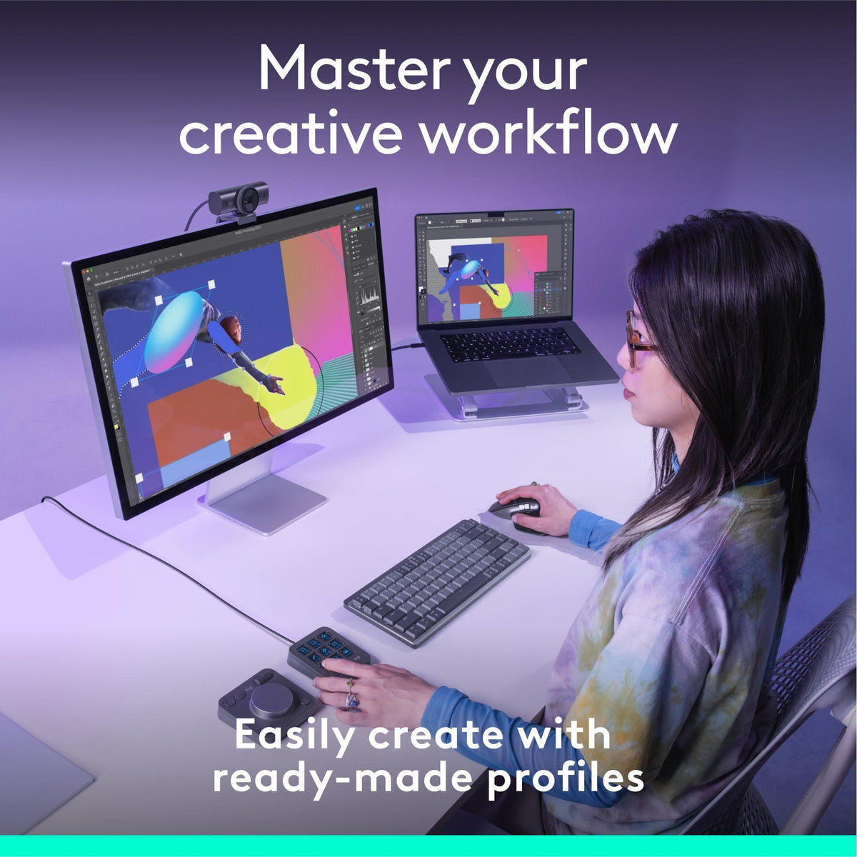 Logitech MX Creative Console, 9 Customizable LCD Keys, Stream Deck Accessories, Control Dial for Graphic Design, Adobe, Zoom, Spotify - Graphite, 3-Month Adobe Creative Cloud Membership